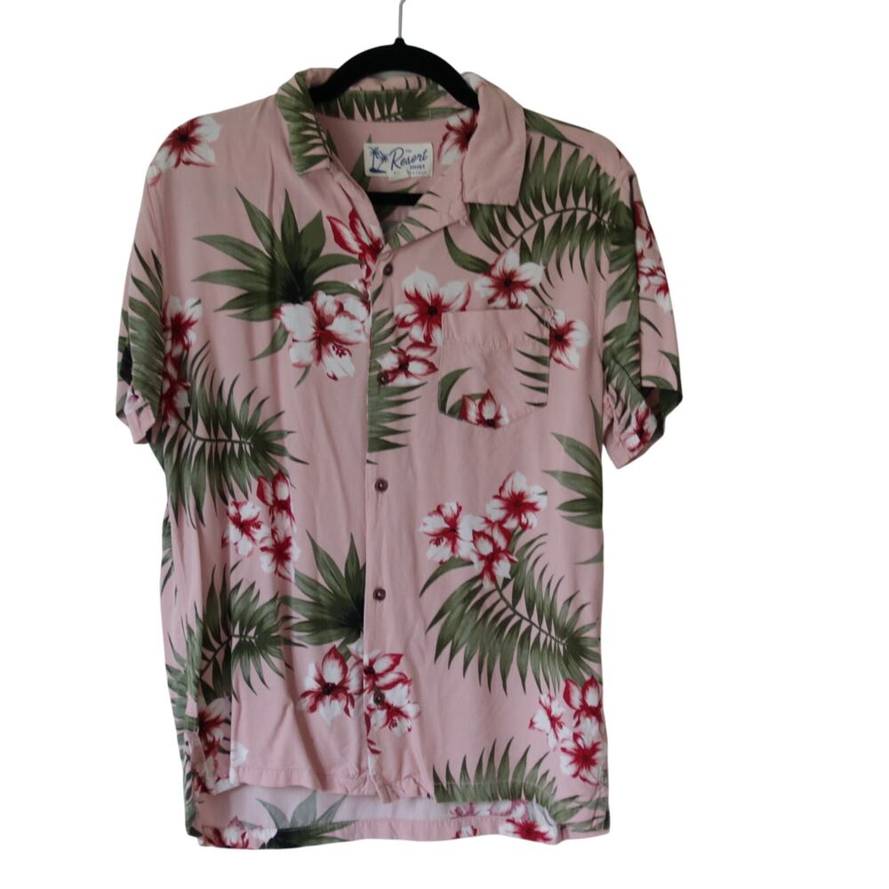 Men's Aeropostale Resort Hawaiian Shirt Pink Floral Medium